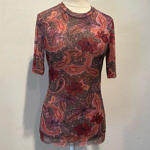 NWT Johnny Was Rika Floral Mesh Short Sleeve Top